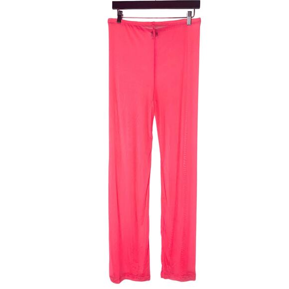 New Large‎ Neon Pink Mesh High Rise Flare Pants Swim Beach Cover Up Barbie Sheer - Picture 3 of 5